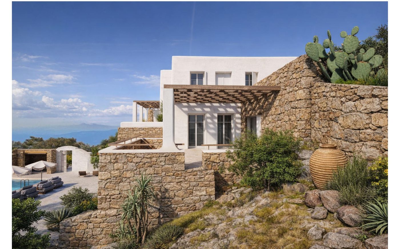 Villa side view with sea